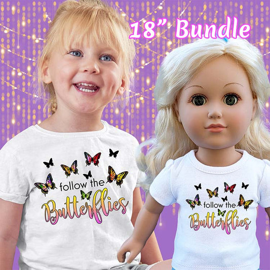 Follow The Butterflies, 18" Doll Regular Tee Bundle