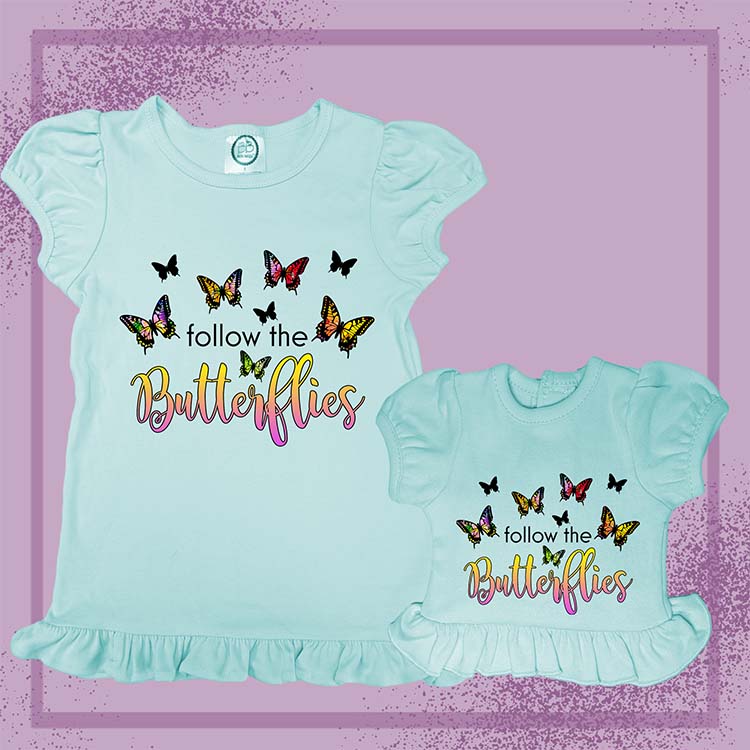 Follow The Butterflies, Extra Ruffle Girl's & Doll Shirts