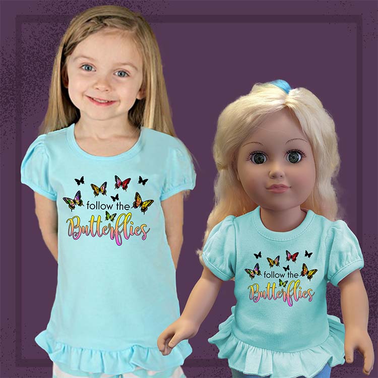 Follow The Butterflies, 18" Doll Ruffle Tee Bundle