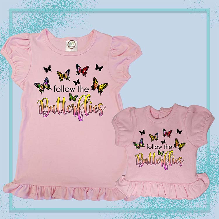 Follow The Butterflies, Extra Ruffle Girl's & Doll Shirts