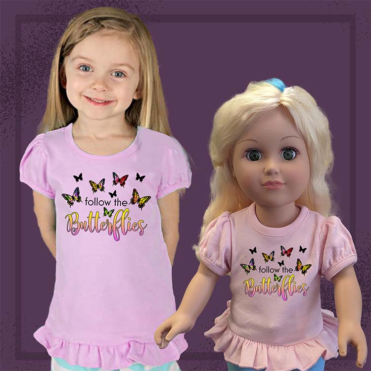 Follow The Butterflies, 18" Doll Ruffle Tee Bundle