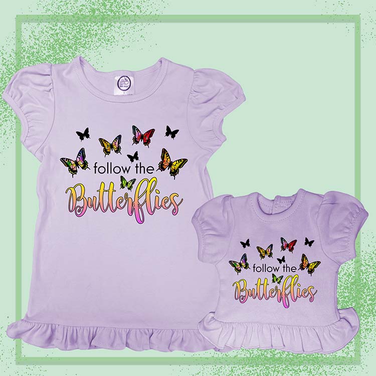 Follow The Butterflies, Extra Ruffle Girl's & Doll Shirts