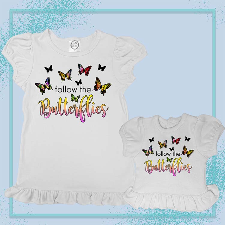 Follow The Butterflies, Extra Ruffle Girl's & Doll Shirts