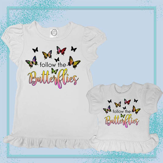 Follow The Butterflies, Extra Ruffle Girl's & Doll Shirts