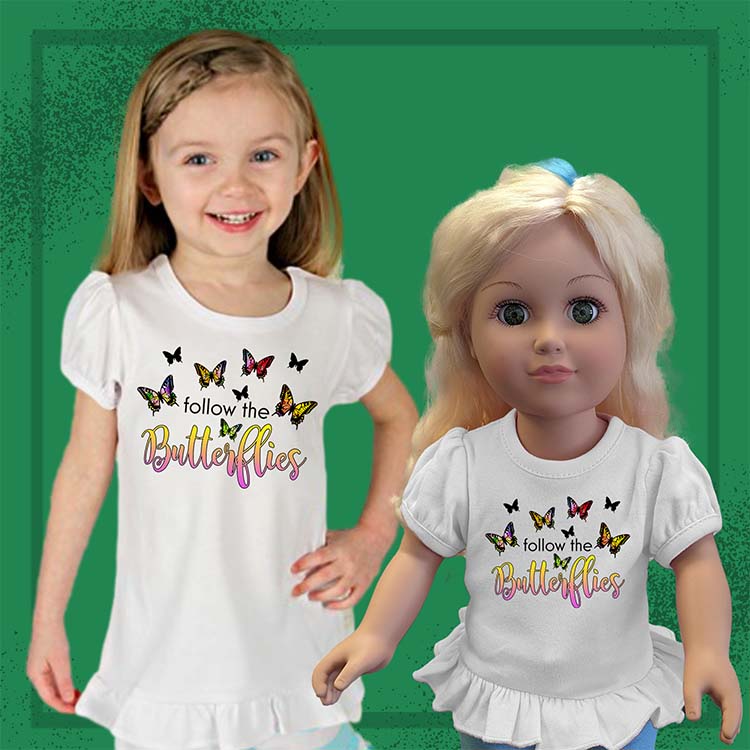 Follow The Butterflies, 18" Doll Ruffle Tee Bundle