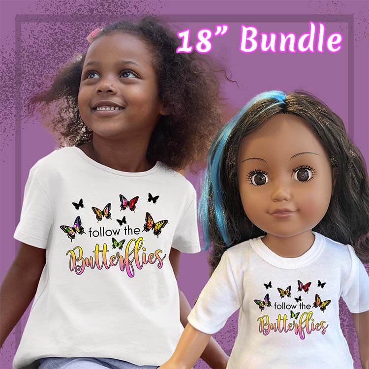 Follow The Butterflies, 18" Doll Regular Tee Bundle