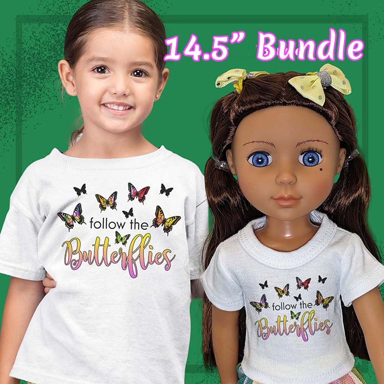 Follow the Butterflies, 14" Doll Regular Tee Bundle