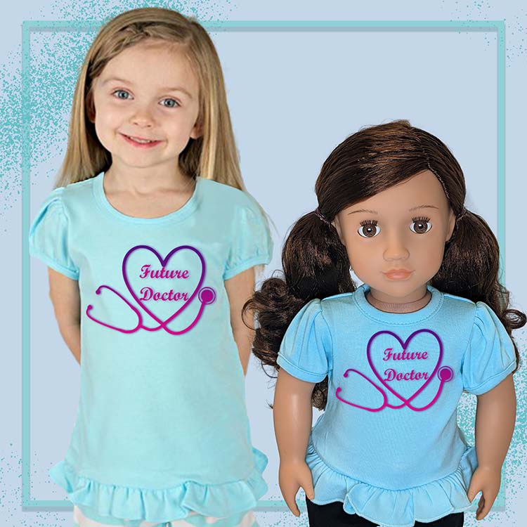 Future Doctor, 18" Doll Ruffle Tee Bundle