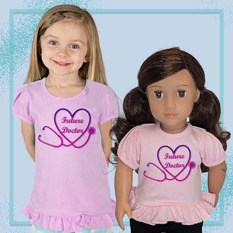 Future Doctor, 18" Doll Ruffle Tee Bundle