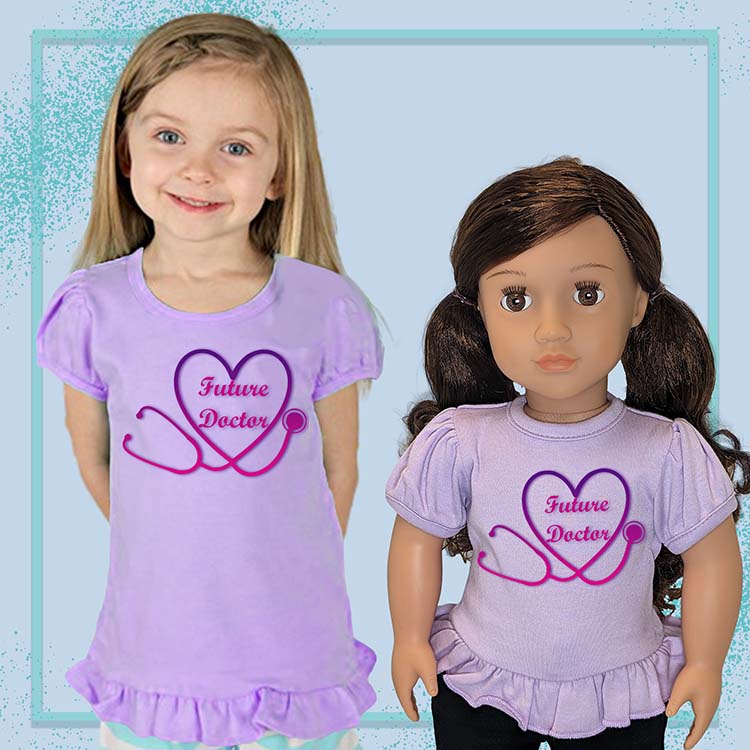 Future Doctor, 18" Doll Ruffle Tee Bundle