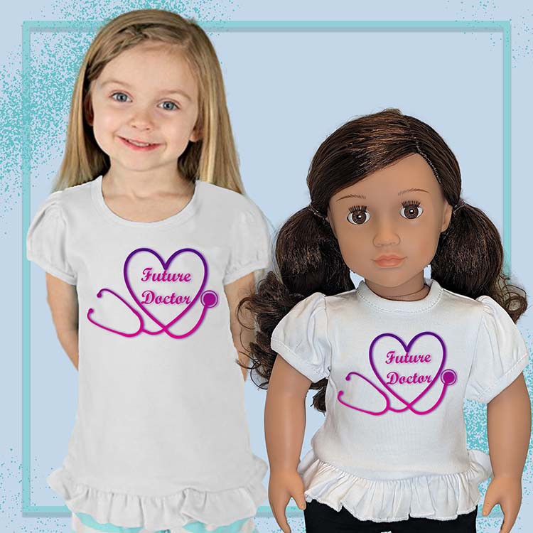 Future Doctor, 18" Doll Ruffle Tee Bundle