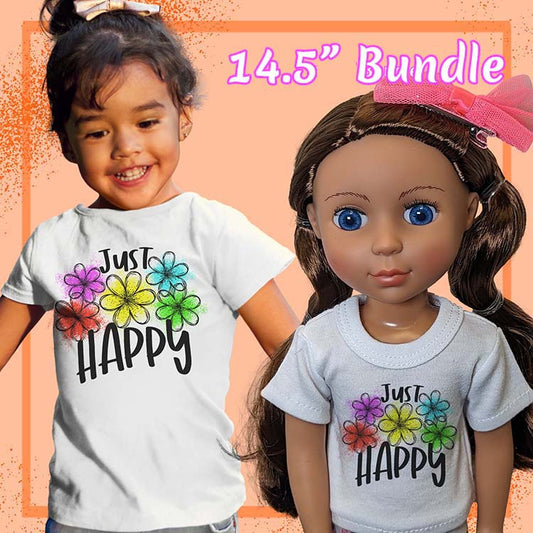 Just Happy Flowers, 14" Doll Regular Tee Bundle