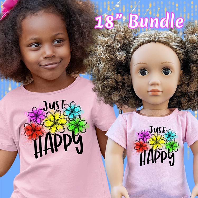 Just Happy Flowers, 18" Doll Regular Tee Bundle