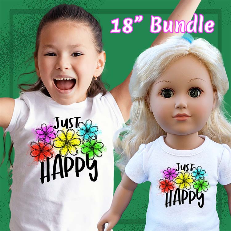 Just Happy Flowers, 18" Doll Regular Tee Bundle