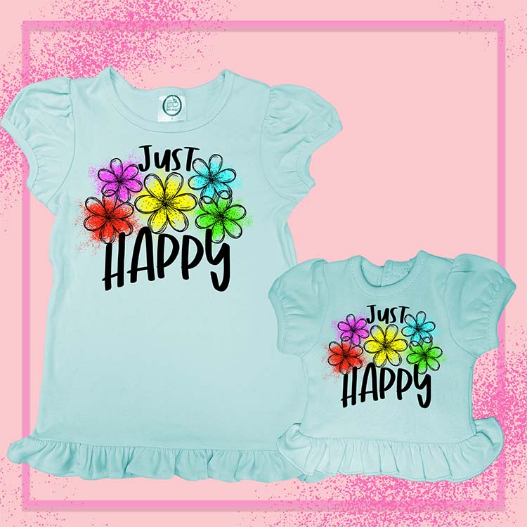 Just Happy Flowers, Extra Ruffle Girl's & Doll Shirts