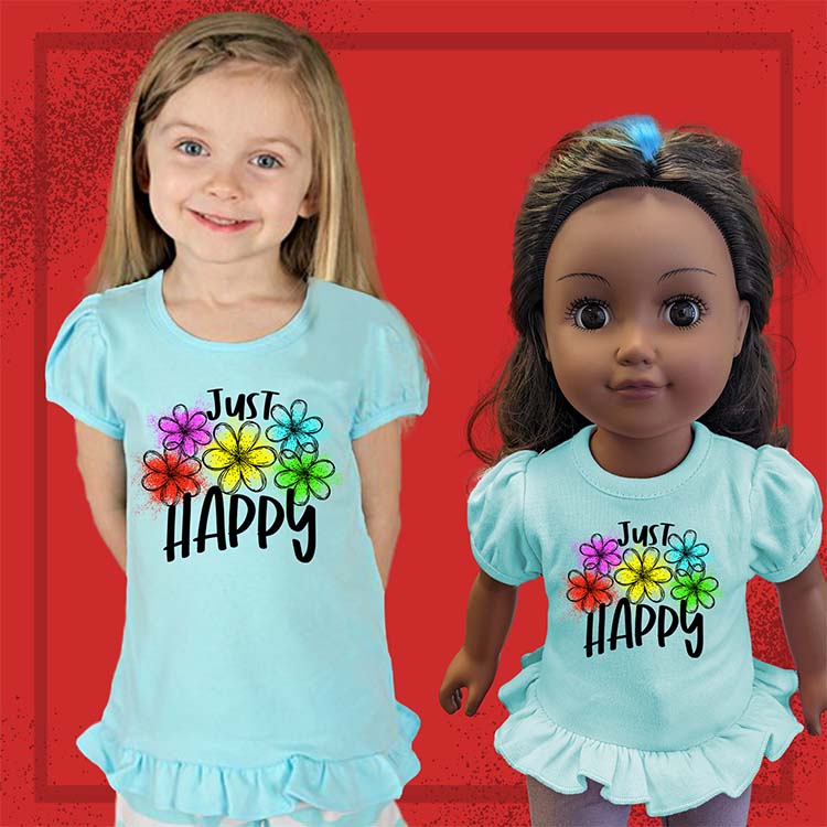 Just Happy Flowers, 18" Doll Ruffle Tee Bundle