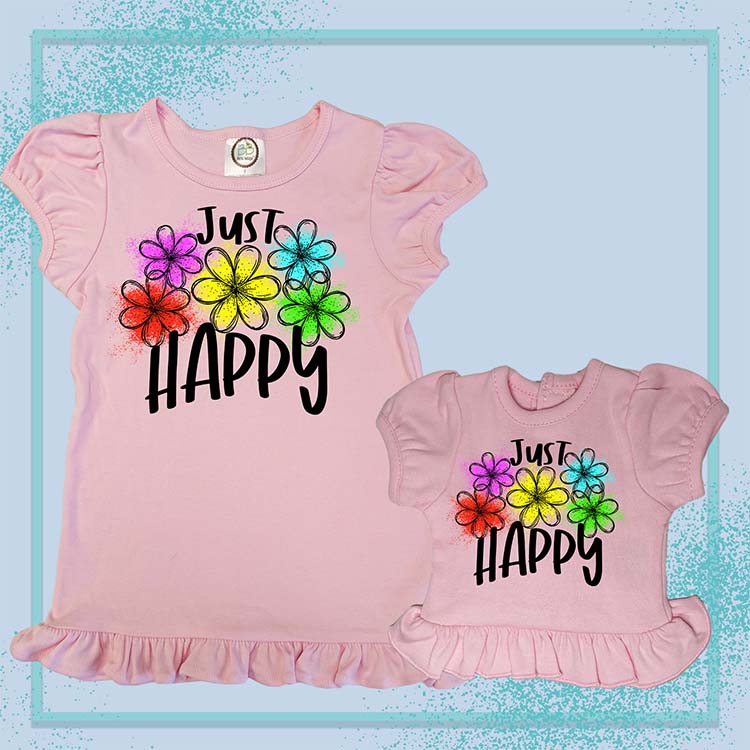 Just Happy Flowers, Extra Ruffle Girl's & Doll Shirts