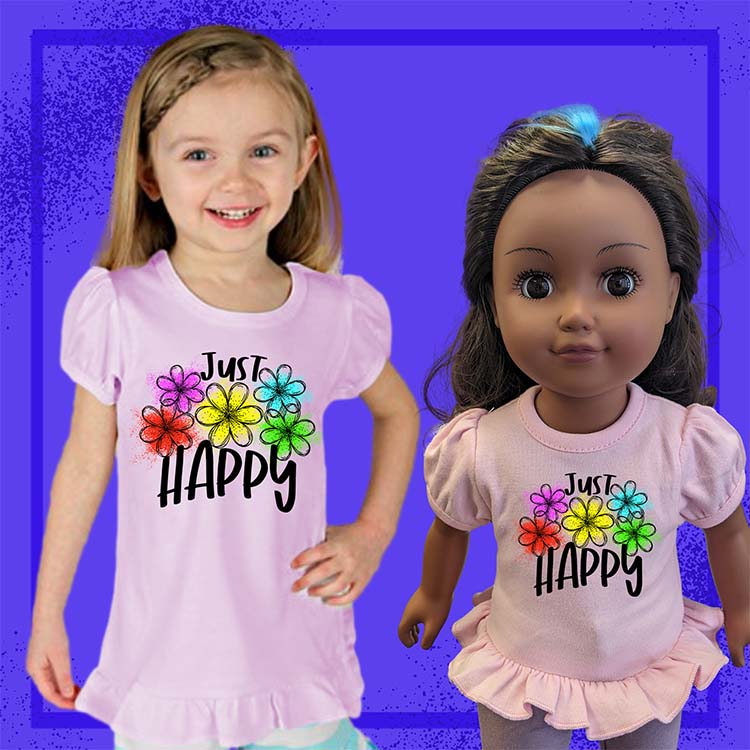 Just Happy Flowers, 18" Doll Ruffle Tee Bundle