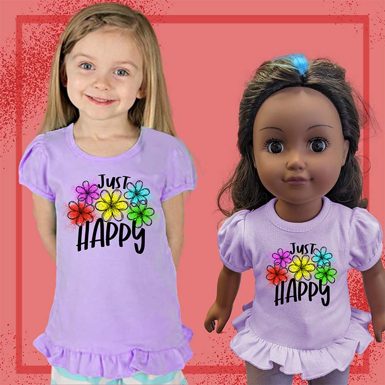 Just Happy Flowers, 18" Doll Ruffle Tee Bundle