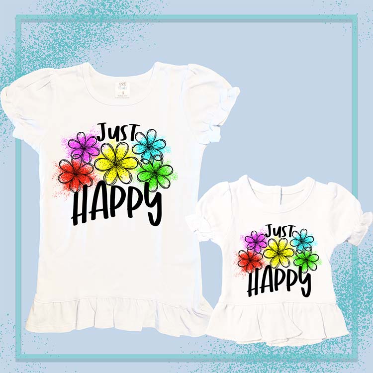 Just Happy Flowers, Extra Ruffle Girl's & Doll Shirts