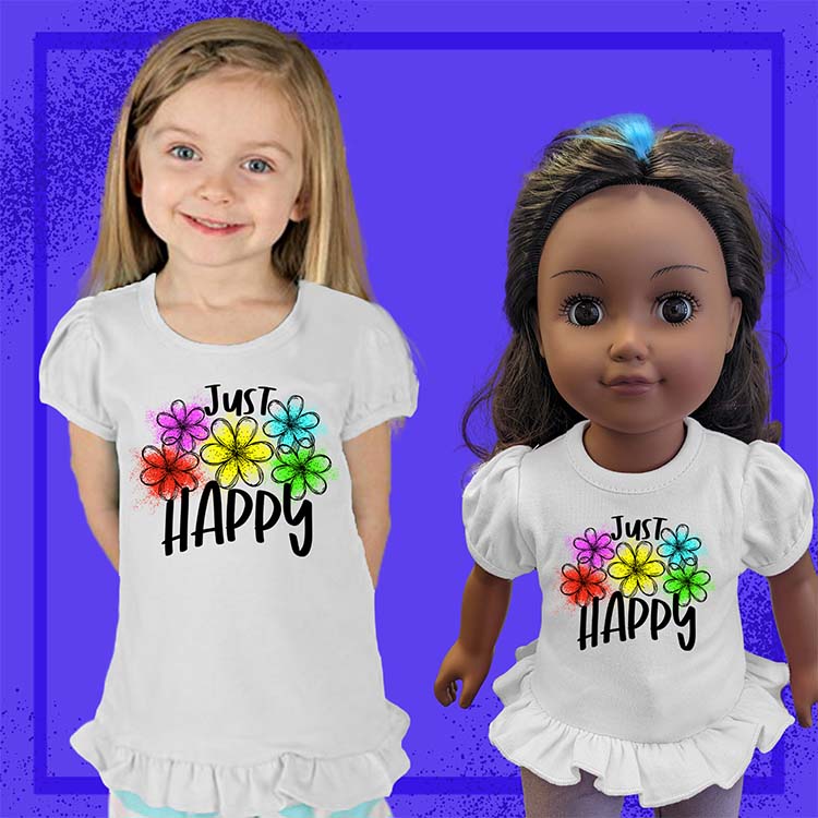 Just Happy Flowers, 18" Doll Ruffle Tee Bundle