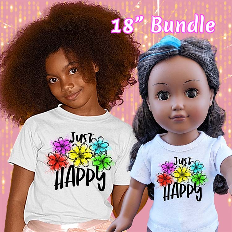 Just Happy Flowers, 18" Doll Regular Tee Bundle