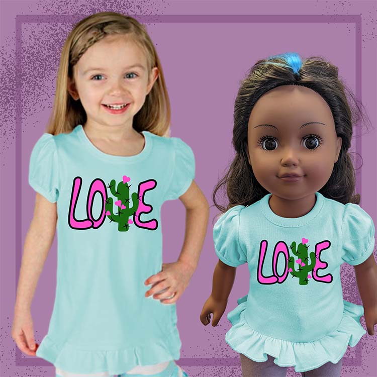 Cacti Love, 18" Doll Ruffle Tee Bundle