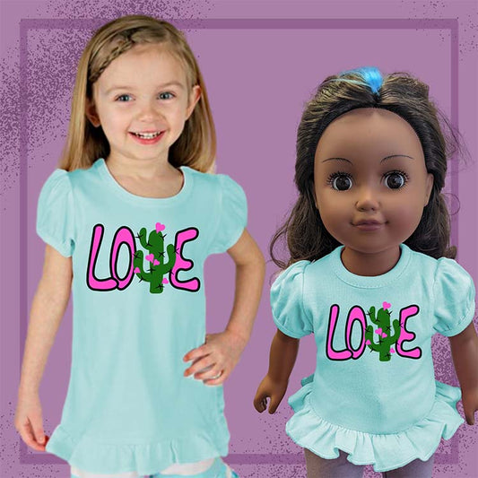 Cacti Love, 18" Doll Ruffle Tee Bundle