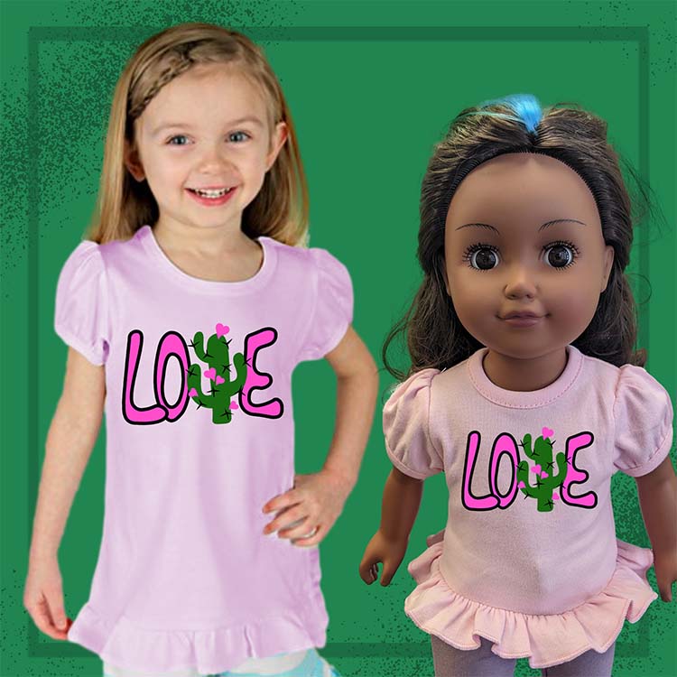 Cacti Love, 18" Doll Ruffle Tee Bundle