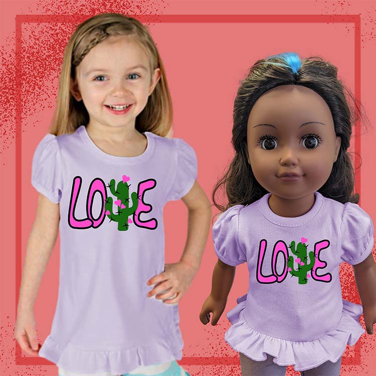 Cacti Love, 18" Doll Ruffle Tee Bundle