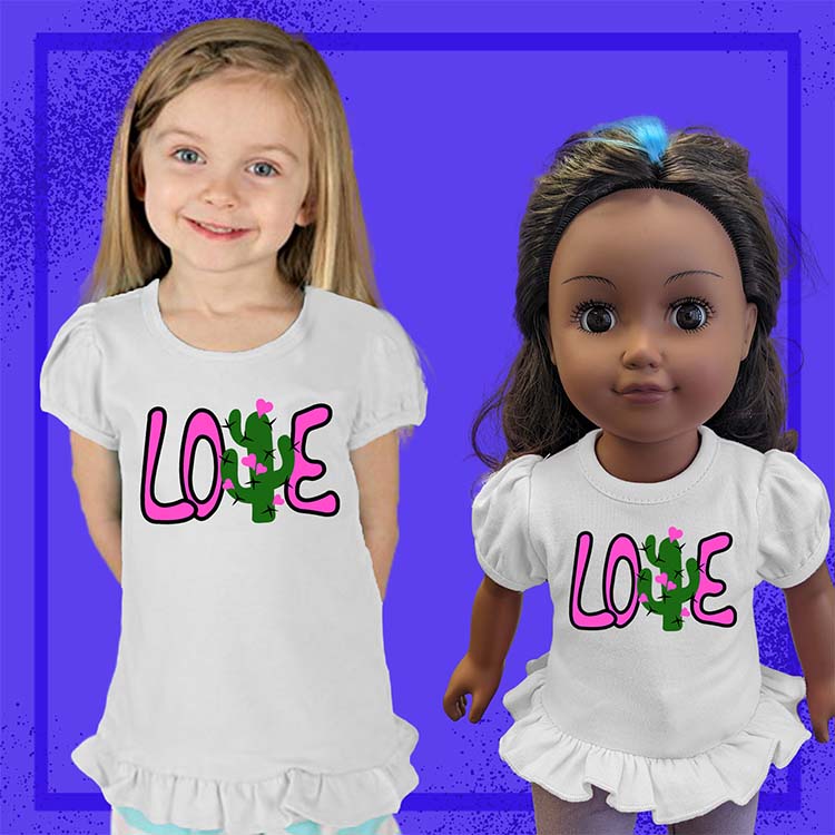 Cacti Love, 18" Doll Ruffle Tee Bundle