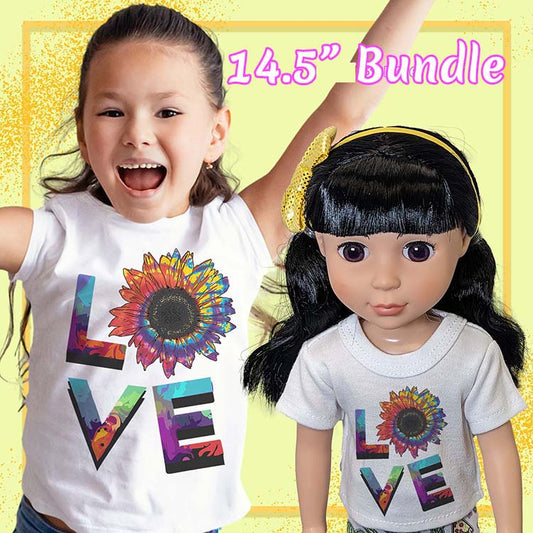 Love Sunflower, 14" Doll Regular Tee Bundle