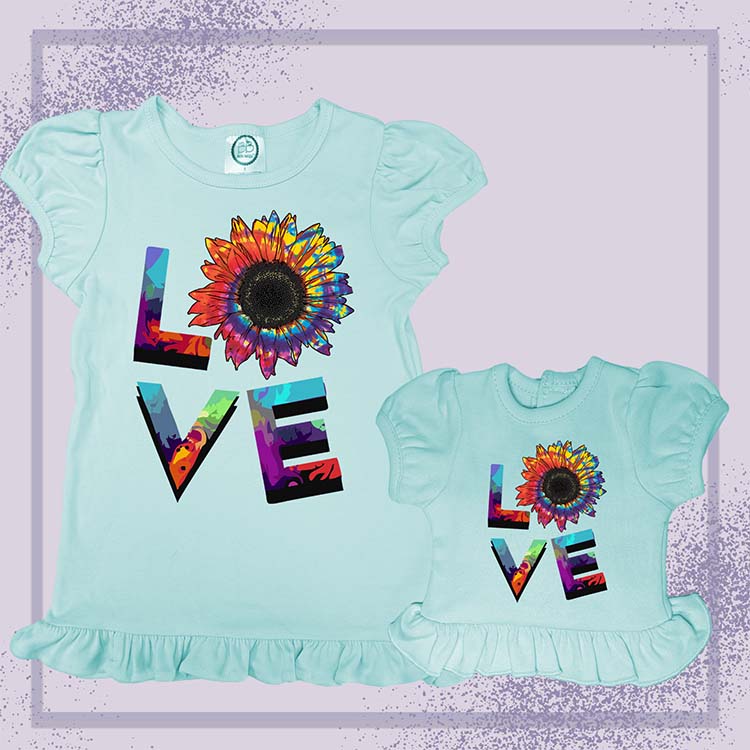 Love Sunflower, Extra Ruffle Girl's & Doll Shirts