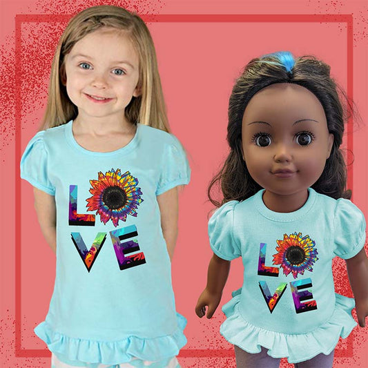 Love Sunflower, 18" Doll Ruffle Tee Bundle