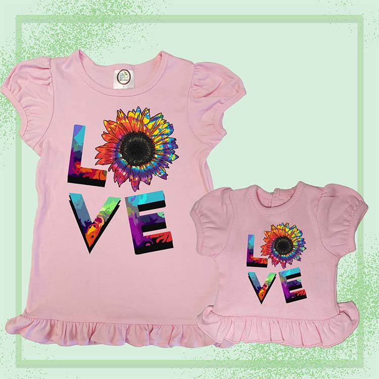 Love Sunflower, Extra Ruffle Girl's & Doll Shirts