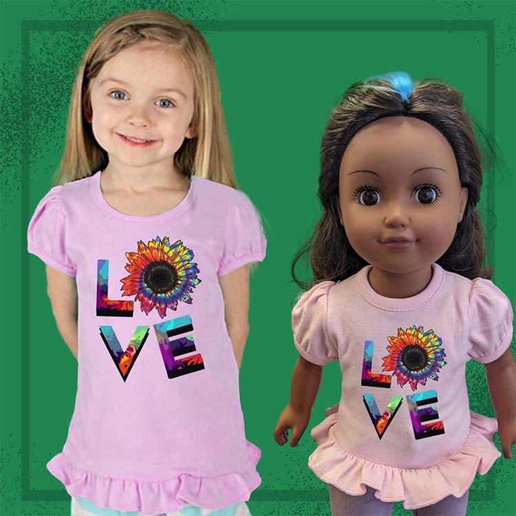 Love Sunflower, 18" Doll Ruffle Tee Bundle