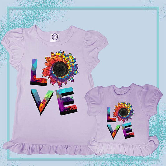 Love Sunflower, Extra Ruffle Girl's & Doll Shirts