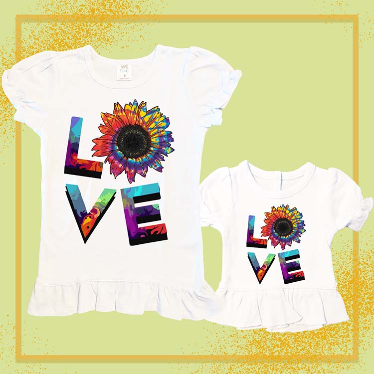 Love Sunflower, Extra Ruffle Girl's & Doll Shirts