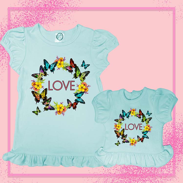 Butterfly Love, Extra Ruffle Girl's & Doll Shirts