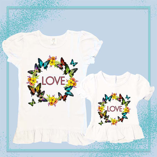 Butterfly Love, Extra Ruffle Girl's & Doll Shirts