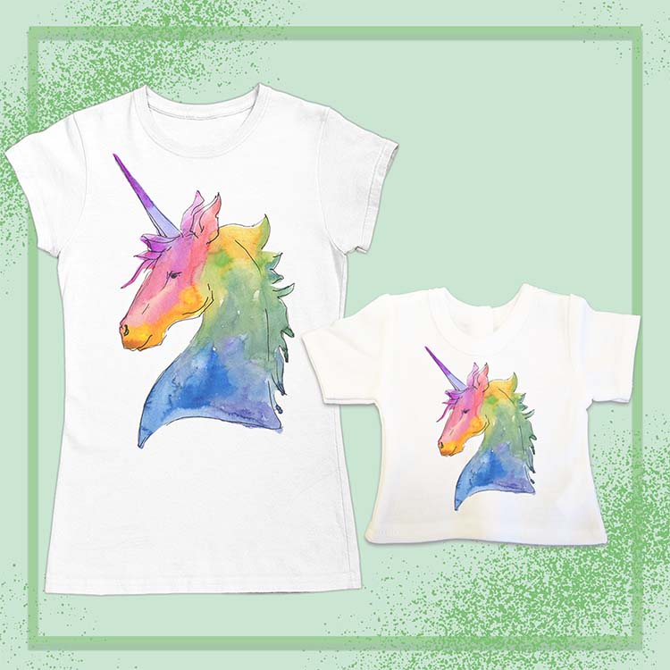 Rainbow Unicorn, 14" Doll Regular Tee Bundle