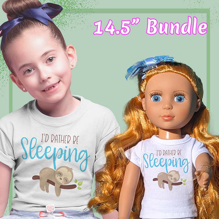 Rather Be Sleeping Sloth, 14" Doll Regular Tee Bundle