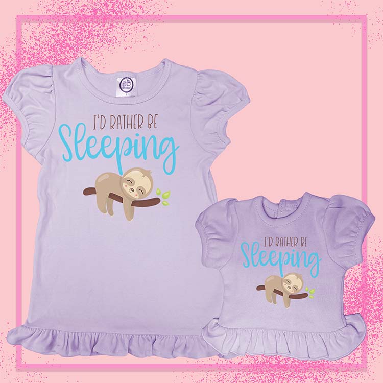 Rather Be Sleeping Sloth, Extra Ruffle Girl's & Doll Shirts