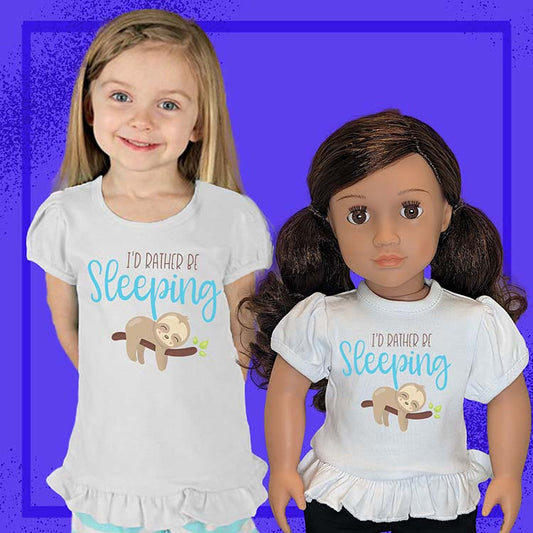 Rather Be Sleeping Sloth, 18" Doll Ruffle Tee Bundle